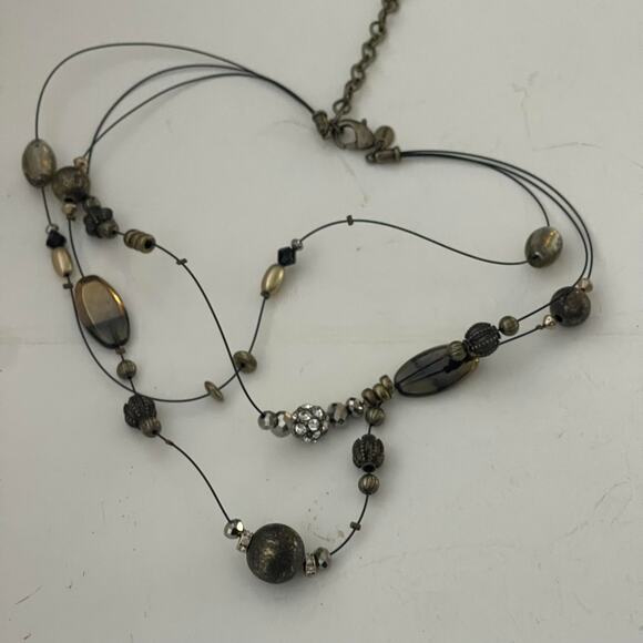 Chico's charm necklace burnished gold tone natural beads signed costume jewelry - Picture 7 of 10